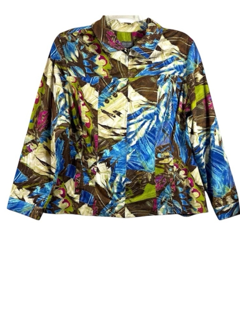Chico’s Additions Jacket Abstract Art Print Zip Blue Resort Travel Size 3 US XL